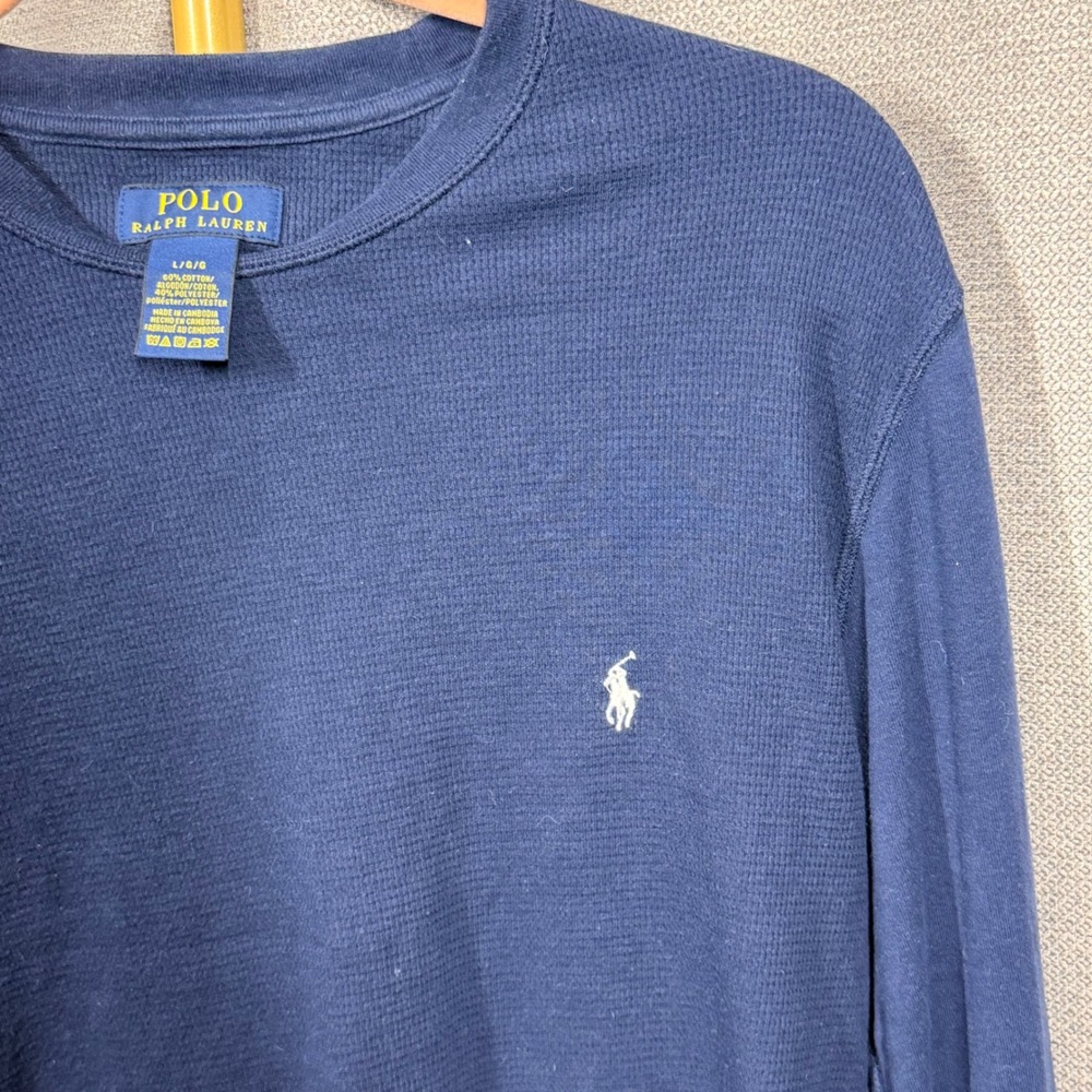 Polo Ralph Lauren Mens Navy Blue Waffle Knit Thermal Long Sleeve Shirt Large